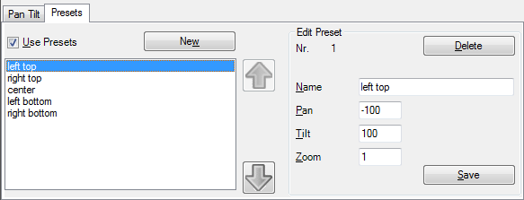 Pan Tilt Presets